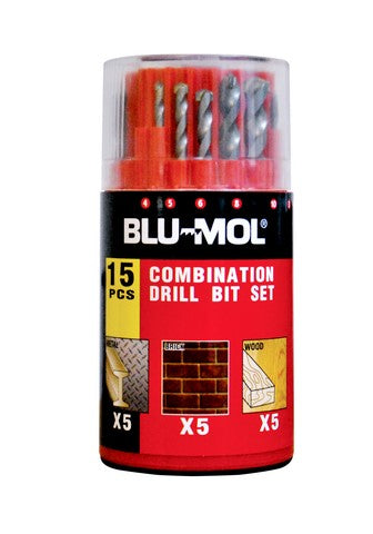 Drill Bit Set 15 piece Metal Masonary Wood Blumol Brand