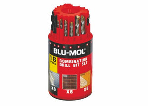 Drill Bit Set 18 piece Metal Masonary Wood Blumol Brand