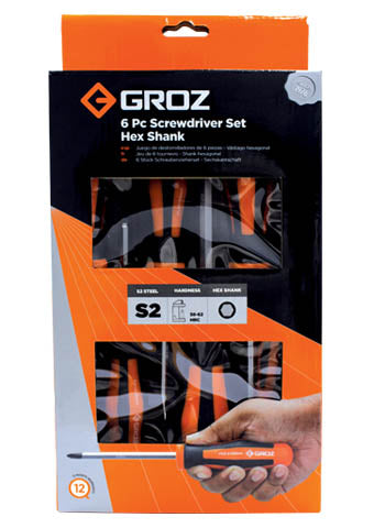 Screwdriver Set Hex Shank 6pcs-GROZ